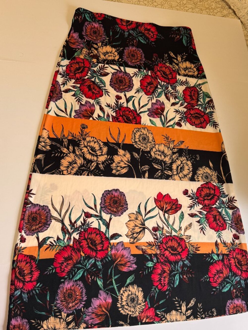ECI New York Floral Maxi Skirt Women's Large Stretch Pull On Colorblock